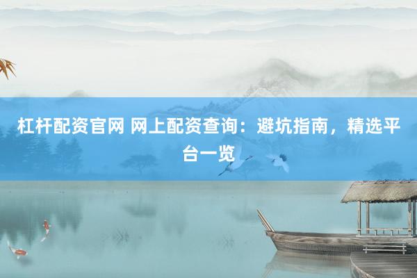 杠杆配资官网 网上配资查询：避坑指南，精选平台一览