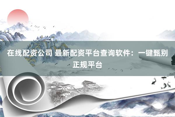 在线配资公司 最新配资平台查询软件：一键甄别正规平台