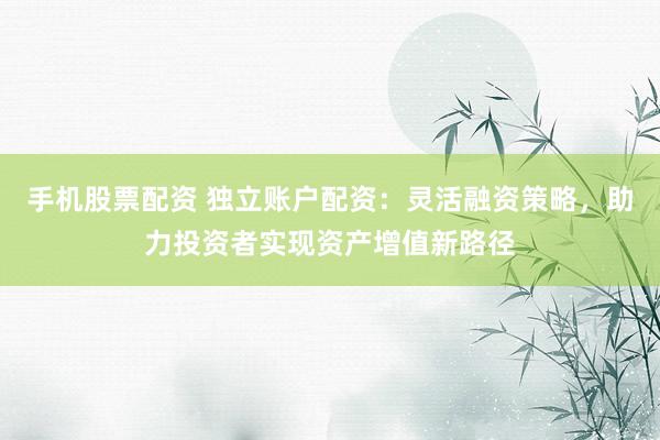 手机股票配资 独立账户配资：灵活融资策略，助力投资者实现资产增值新路径