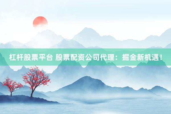 杠杆股票平台 股票配资公司代理：掘金新机遇！