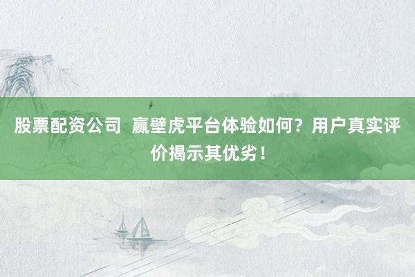 股票配资公司  赢壁虎平台体验如何？用户真实评价揭示其优劣！