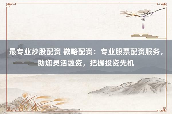 最专业炒股配资 微略配资：专业股票配资服务，助您灵活融资，把握投资先机