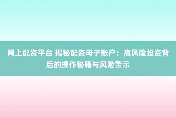 网上配资平台 揭秘配资母子账户:高风险投资背后的操作秘籍与风险警示
