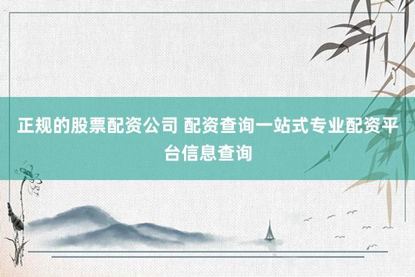 正规的股票配资公司 配资查询一站式专业配资平台信息查询